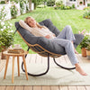 Outdoor Papasan Rocking Chair Oversized PE Wicker Patio Egg Chair with Thick Cushion-Grey