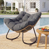 Outdoor Papasan Rocking Chair Oversized PE Wicker Patio Egg Chair with Thick Cushion-Grey