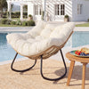 Outdoor Papasan Rocking Chair Oversized PE Wicker Patio Egg Chair with Thick Cushion-White