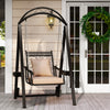 Outdoor Porch Swing with Removable Cushions and Side Tables for Garden Backyard-Black