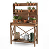 Outdoor Potting Bench Table Wooden Garden Workstation with Sliding Tabletop-Brown