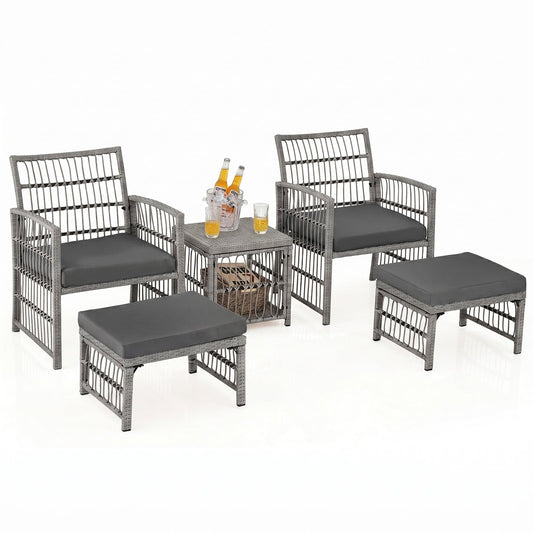 Outdoor Rattan Conversation Set with Seat and Back Cushions for Backyard and Poolsida