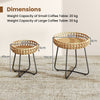 Outdoor Round Side Table Set of 2 in Different Sizes PE Wicker Tables with Sturdy Metal Frames-Brown