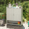 Outdoor Solid Wood Potting Bench with Storage Removable Shelves-Grey
