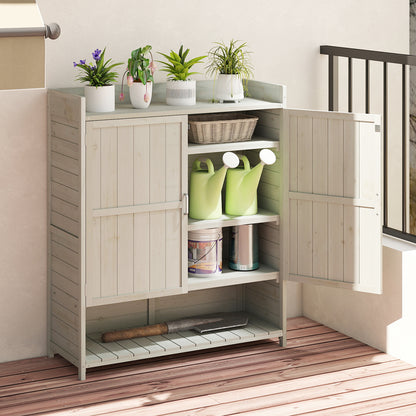 Outdoor Solid Wood Potting Bench with Storage Removable Shelves-Grey