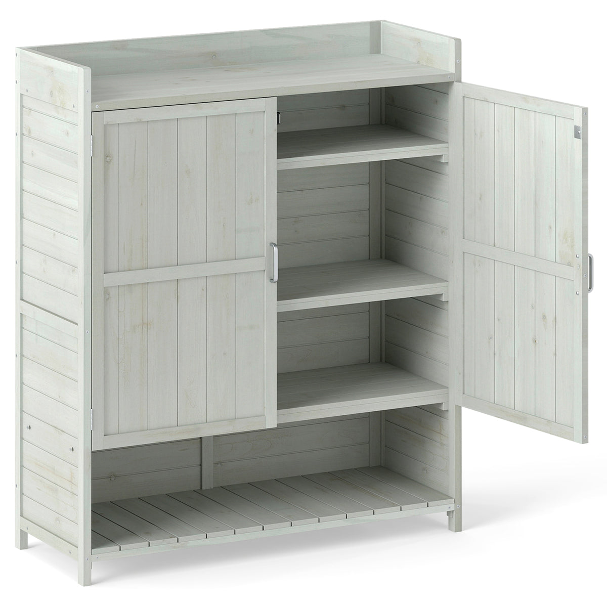 Outdoor Solid Wood Potting Bench with Storage Removable Shelves-Grey