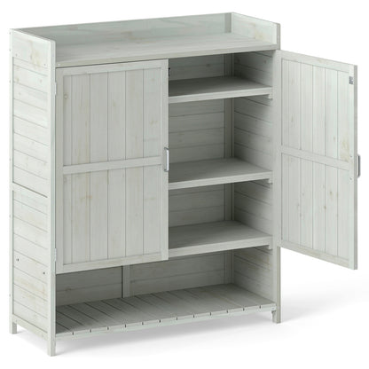 Outdoor Solid Wood Potting Bench with Storage Removable Shelves-Grey