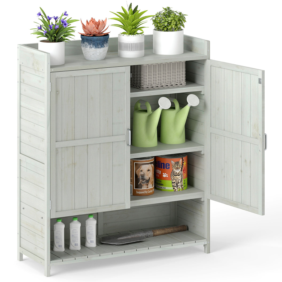Outdoor Solid Wood Potting Bench with Storage Removable Shelves-Grey