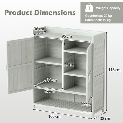 Outdoor Solid Wood Potting Bench with Storage Removable Shelves-Grey