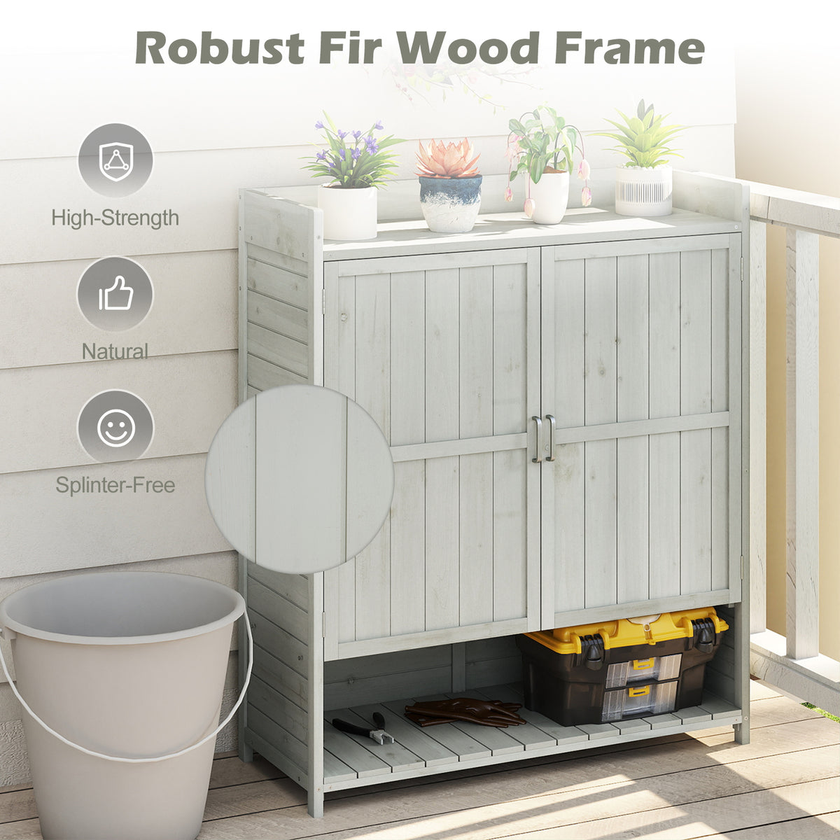 Outdoor Solid Wood Potting Bench with Storage Removable Shelves-Grey