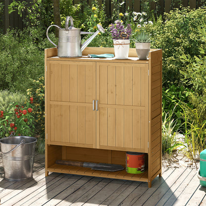 Outdoor Solid Wood Potting Bench with Storage Removable Shelves-Natural