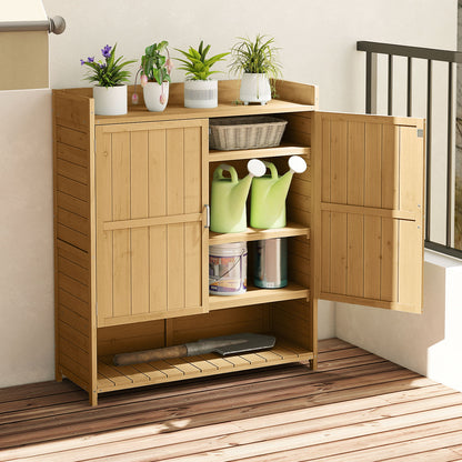 Outdoor Solid Wood Potting Bench with Storage Removable Shelves-Natural
