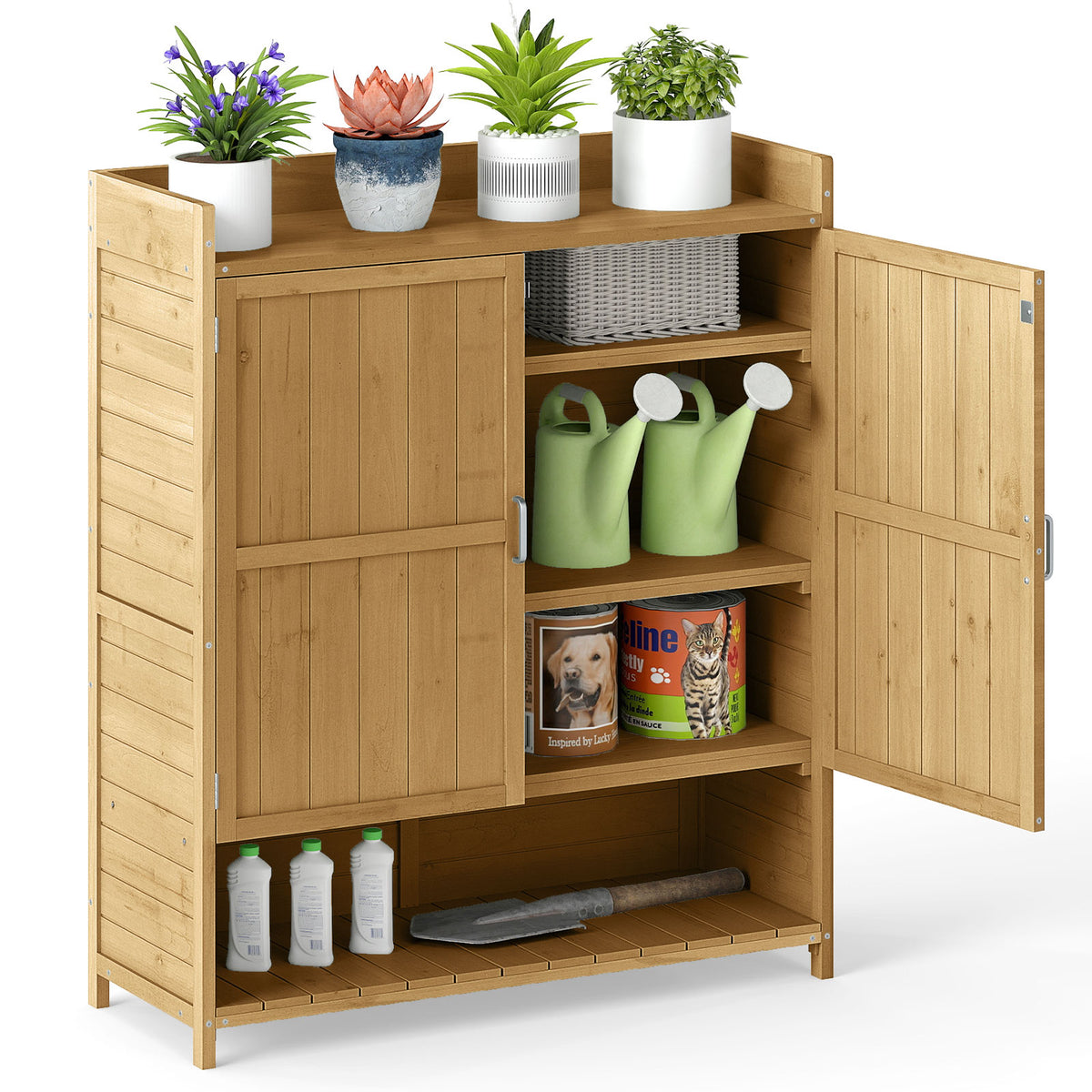 Outdoor Solid Wood Potting Bench with Storage Removable Shelves-Natural