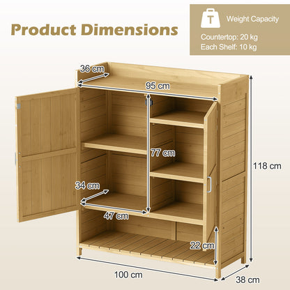 Outdoor Solid Wood Potting Bench with Storage Removable Shelves-Natural