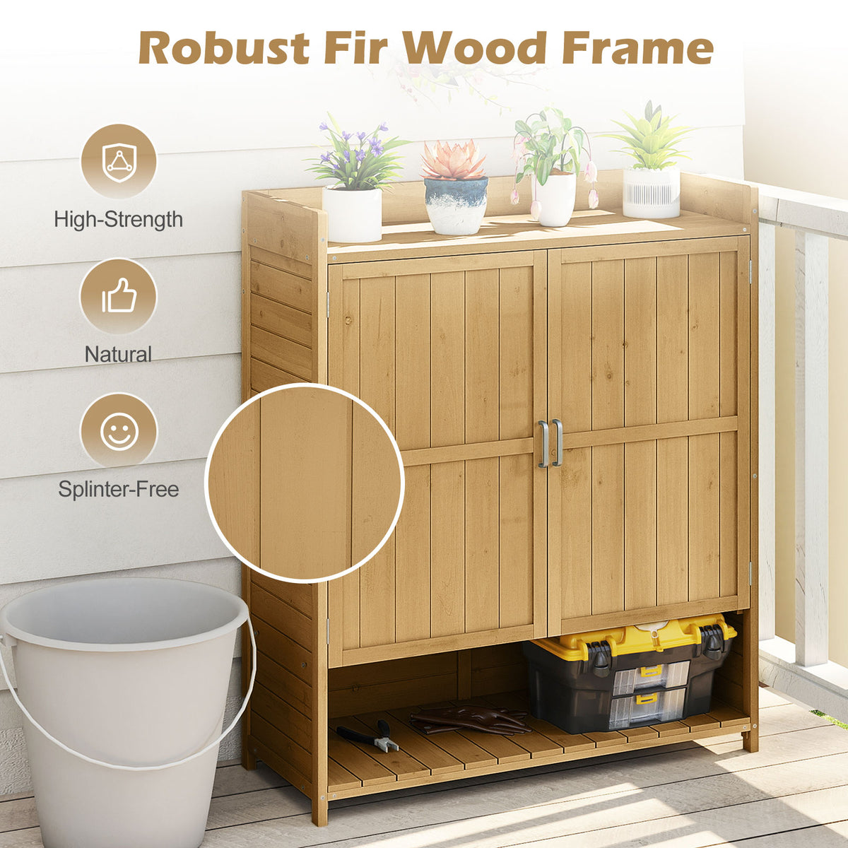 Outdoor Solid Wood Potting Bench with Storage Removable Shelves-Natural