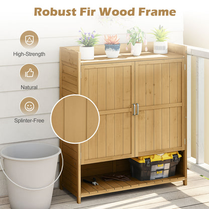 Outdoor Solid Wood Potting Bench with Storage Removable Shelves-Natural