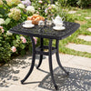 Outdoor Square Cast Aluminum Patio Side Table with Umbrella Hole-Black