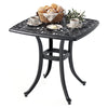 Outdoor Square Cast Aluminum Patio Side Table with Umbrella Hole-Black