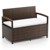 Outdoor Storage Bench with Cushion and Acacia Wood Armrests
