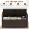 Outdoor Storage Bench with Cushion and Acacia Wood Armrests