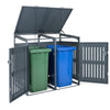 Outdoor Trash Can Storage Shed for 2 Bins with Gas Struts and Lockable Grilled Doors-Dark Grey