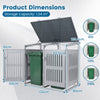 Outdoor Trash Can Storage Shed for 2 Bins with Gas Struts and Lockable Grilled Doors-Silver
