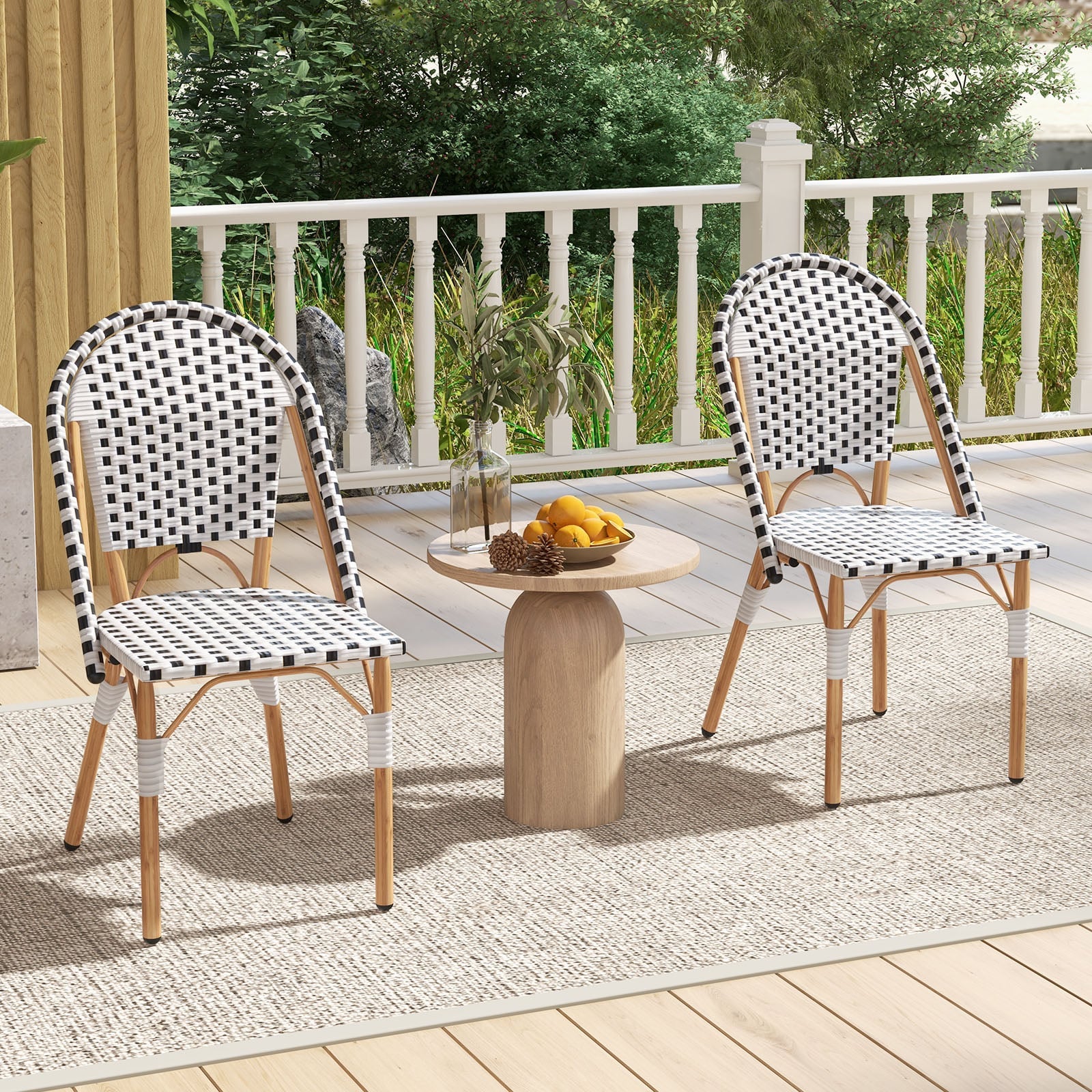 Outdoor Armless French Bistro Chair Set of 2-Black & White