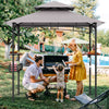 Outdoor Grill Gazebo Double Tiered BBQ Canopy Tent with 2 Side Shelves-Grey