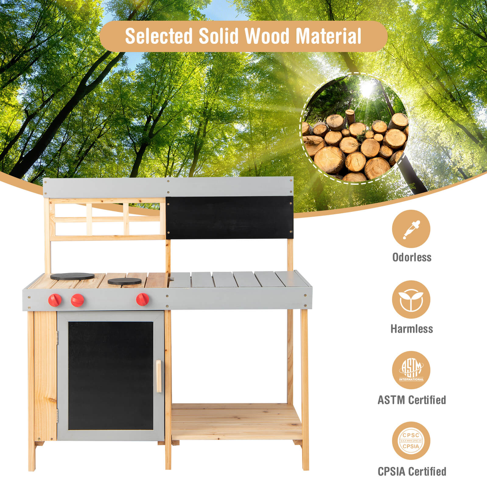 Kids Wooden Mud Kitchen Set with Chalkboard
