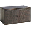 330L 2-Tier Outdoor PE Wicker Storage Box with Lid and Front Doors-Brown