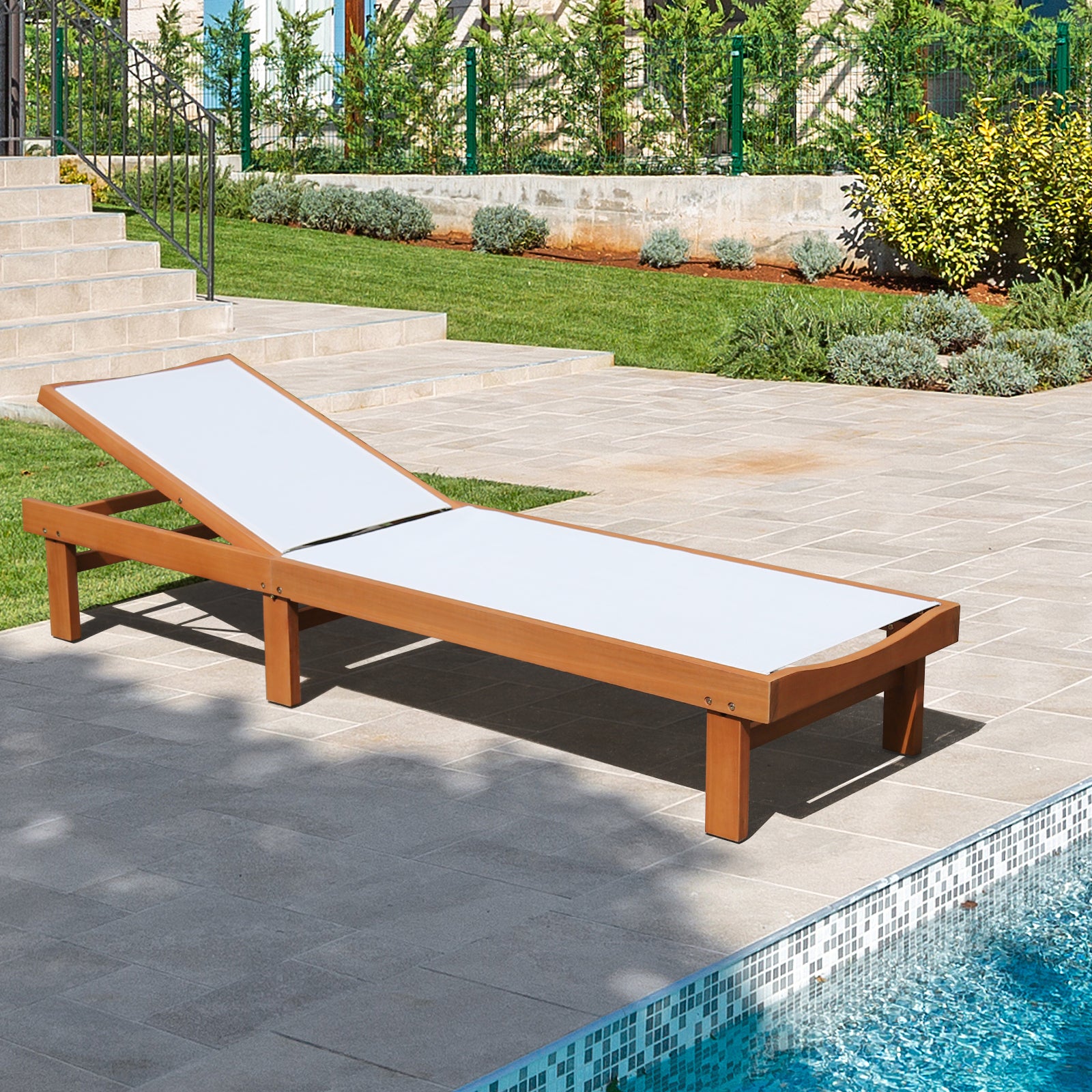 Outdoor Patio Fabric Chaise Lounge Chair 5-Position Recliner