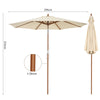 2.7/3m Wooden Patio Parasol Sun Shade Umbrella with 8 Ribs-3 m