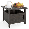 Outdoor Side Table with 2 Weighted Sand Bags and 4.9cm Umbrella Hole-Brown