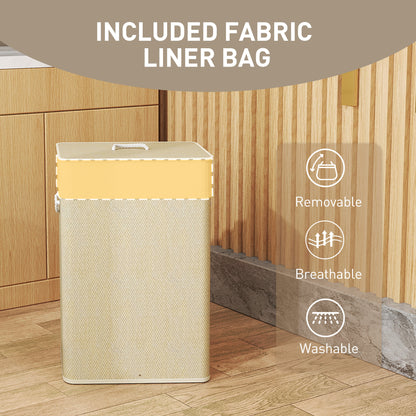 HOMCOM Bamboo Laundry Basket with Lid, 72L Laundry Hamper with Rope Handles, Washing Basket with Removable Washable Liner Bag for Bathroom, Bedroom, Nature Wood Finish