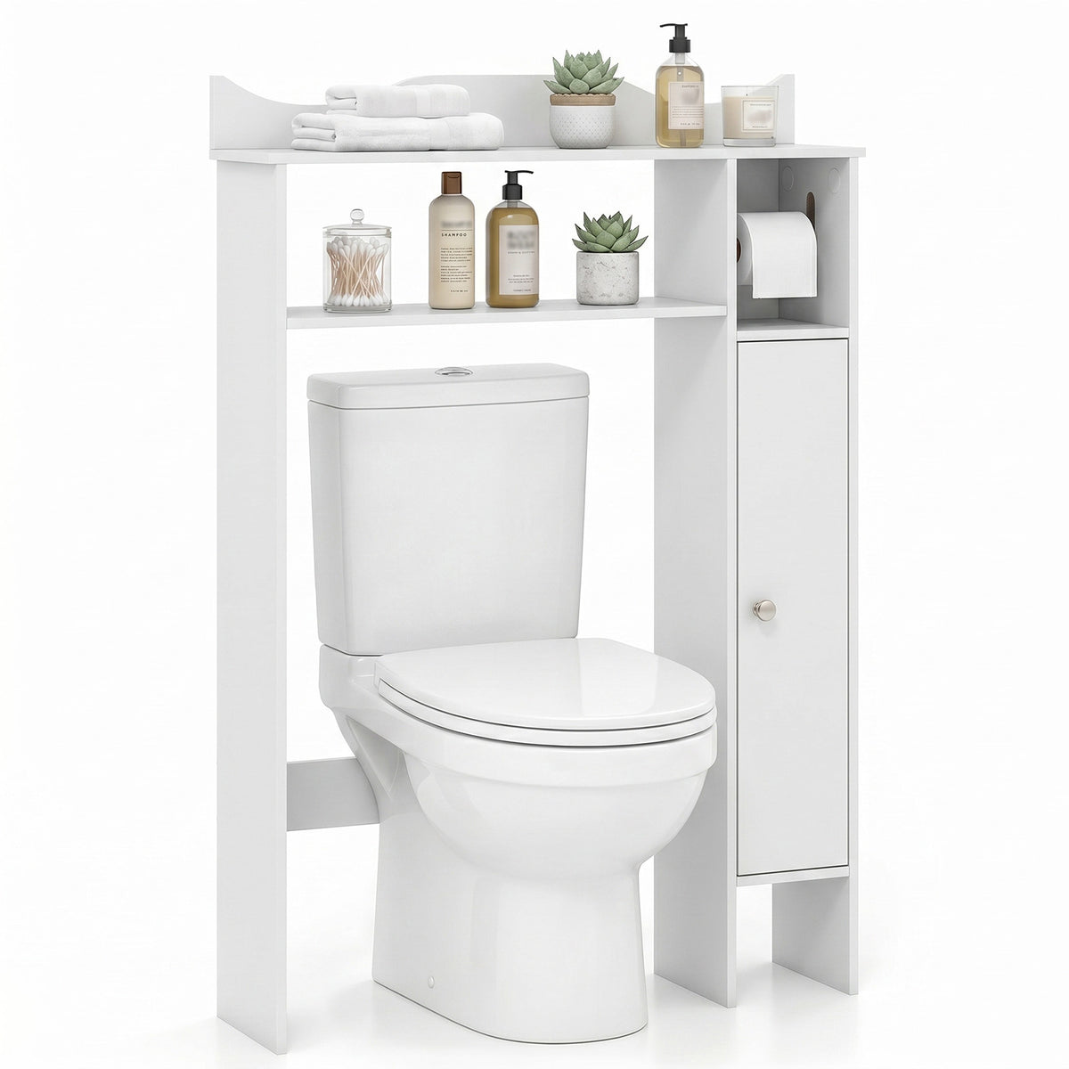 Over Toilet Storage Cabinet with Paper Holder and Removable Shelves for Bathroom-White