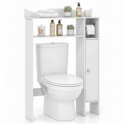 Over Toilet Storage Cabinet with Paper Holder and Removable Shelves for Bathroom-White