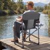 Oversized Padded Folding Camping Chair with Side Table-Black