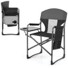 Oversized Padded Folding Camping Chair with Side Table-Black