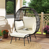 Patio Oversized Egg Chair with Ottoman and Soft Cushions-Off White