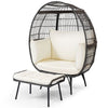 Patio Oversized Egg Chair with Ottoman and Soft Cushions-Off White