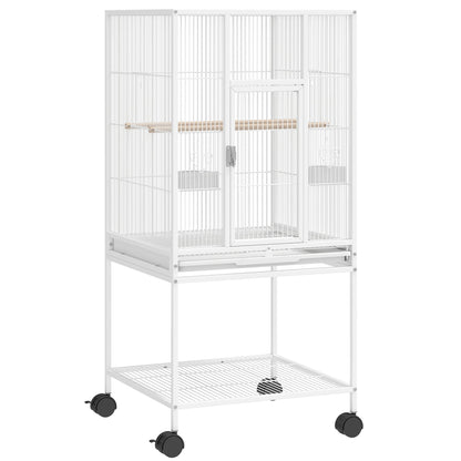 PawHut Bird Cage Detachable with Rolling Stand Parrot Cage with Storage Shelf White