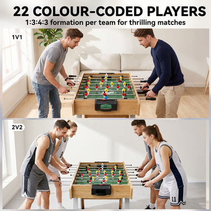 SPORTNOW 4ft Table Football, Foosball Game Table with 22 Players, 2 Balls and Manual Scorers for Family, Natural Wood Finish