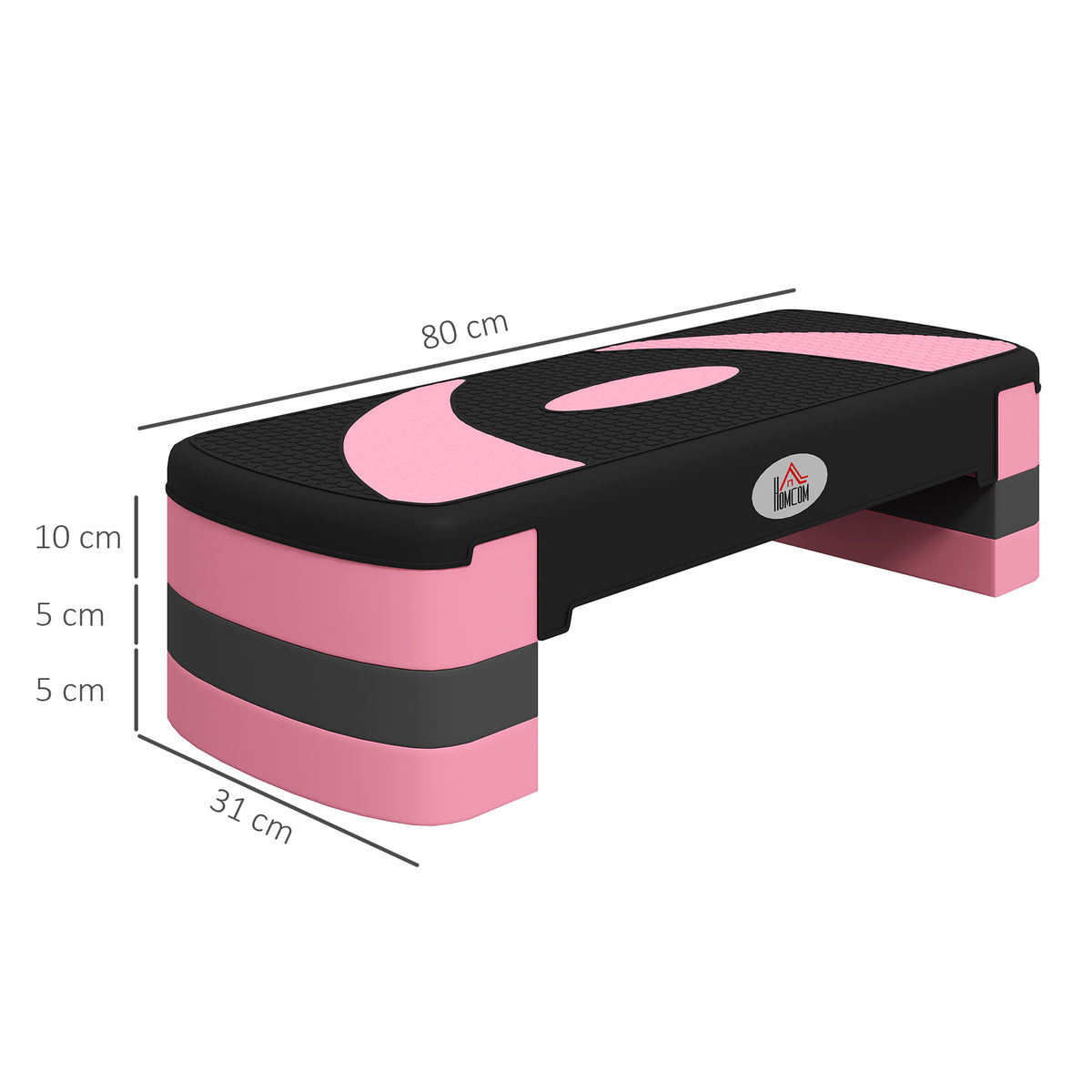 HOMCOM Aerobic Step with 3-Level Adjustable Heights in Black and Pink