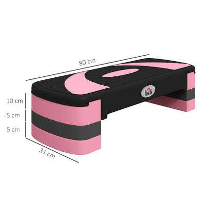 HOMCOM Aerobic Step with 3-Level Adjustable Heights in Black and Pink
