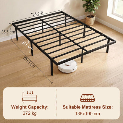 HOMCOM 4ft6 Double Bed Frame with Underbed Storage, Metal Platform Bed Frame with Steel Slat Support, No Box Spring Needed