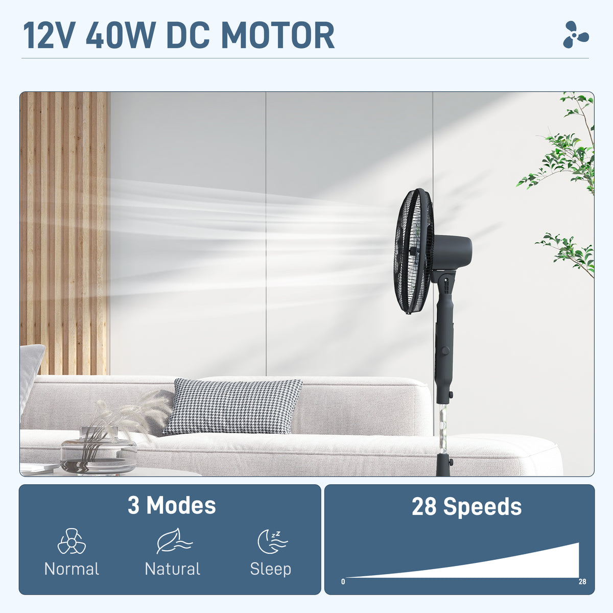 HOMCOM Three Mode Pedestal Fan in Black