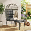 Outsunny Garden Egg Chair with Footstool, Rattan Indoor Outdoor Lounge Chair and Ottoman Set with Thick Cushions, Light Grey