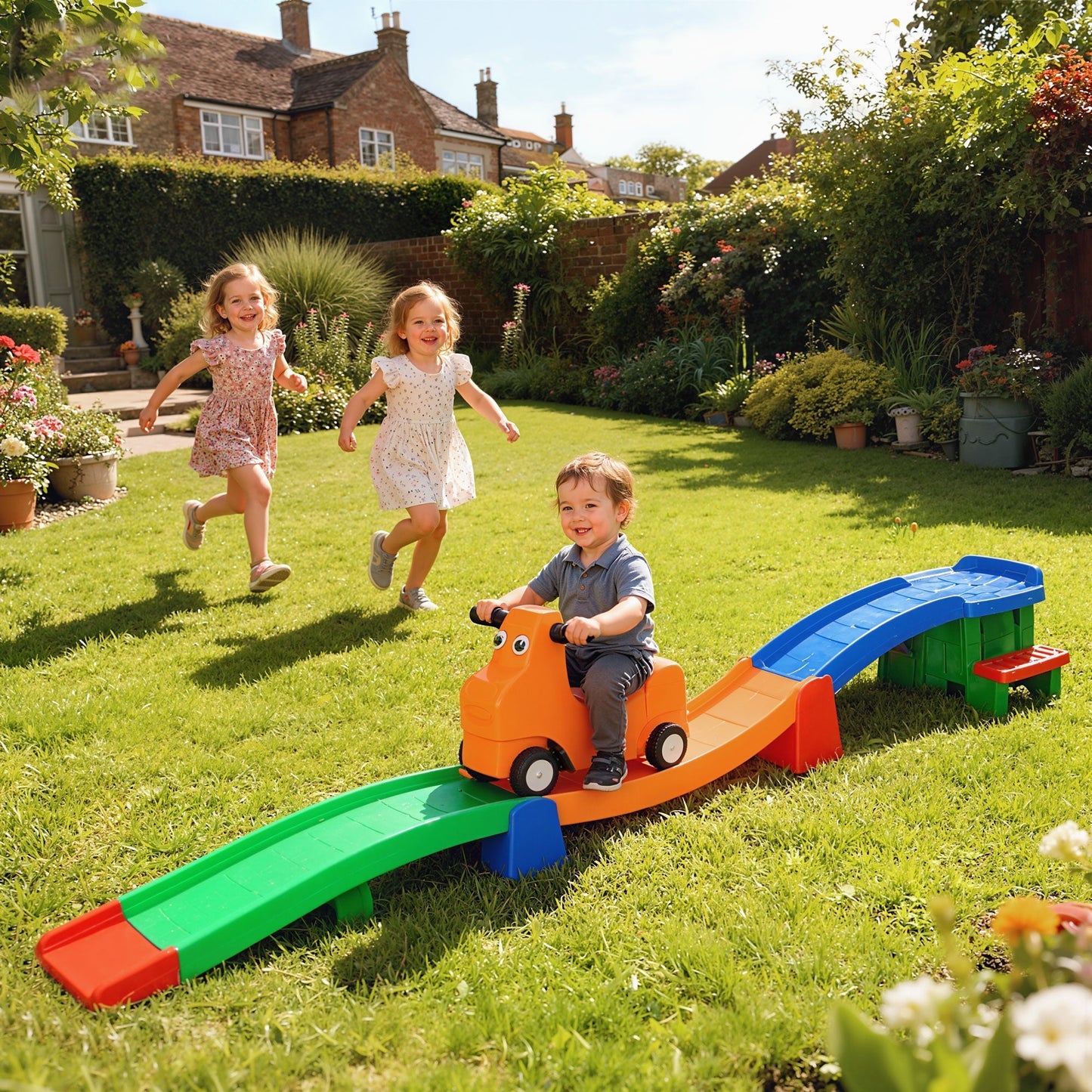 AIYAPLAY 3(m) Four-Piece Ride on Kids Roller Coaster w/ Non-Slip Steps, for Ages 2-5 Years - Multicoloured