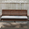 Outsunny 3 Seater Garden Swing Seat, Wooden Swing Chair Bench with Cushion, Side Trays and Metal Chains, for Outdoor Porch Patio, Carbonised Brown