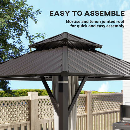 Outsunny Hardtop Gazebo Canopy with Double Metal Roof in Beige